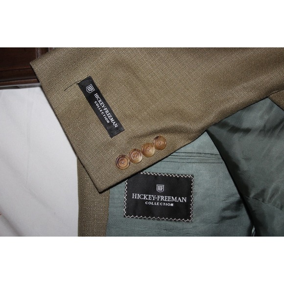 HICKEY FREEMAN 48L OAKBROOK SILK WOOL GREEN SPORT COAT 2B 1-VENT